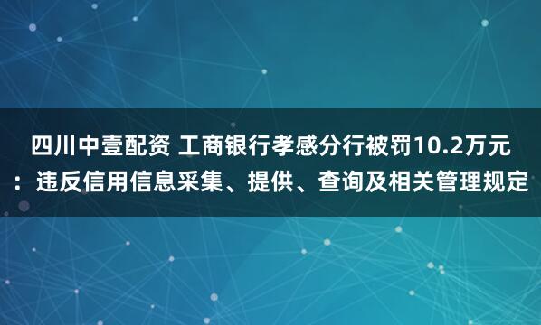 四川中壹配资 工商银行孝感分行被罚10.2万元：违反信用信息采集、提供、查询及相关管理规定