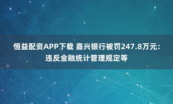 恒益配资APP下载 嘉兴银行被罚247.8万元：违反金融统计管理规定等